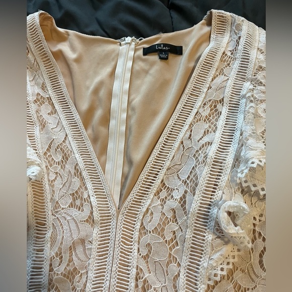 Lulus Elegant Lace Romper in Cream - Picture 3 of 8